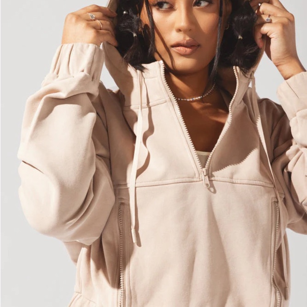 POPFLEX Half Zip Hoodie Latte Medium